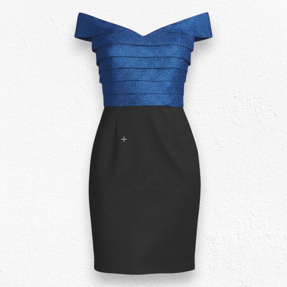 Rene Ruiz Dresses & Skirts - Rene Ruiz Collection Navy Blue Metallic Off Shoulder Ruffle Midi Dress Size 8